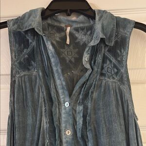 Free People Elegant Blue Sleeveless Long Flowing Top